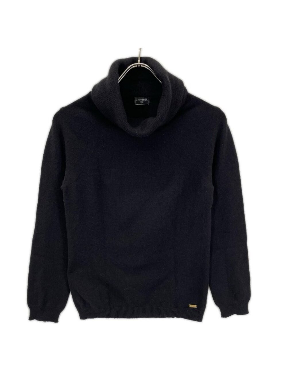 Chanel Black Cashmere 65% Hem Plate Turtleneck Knit